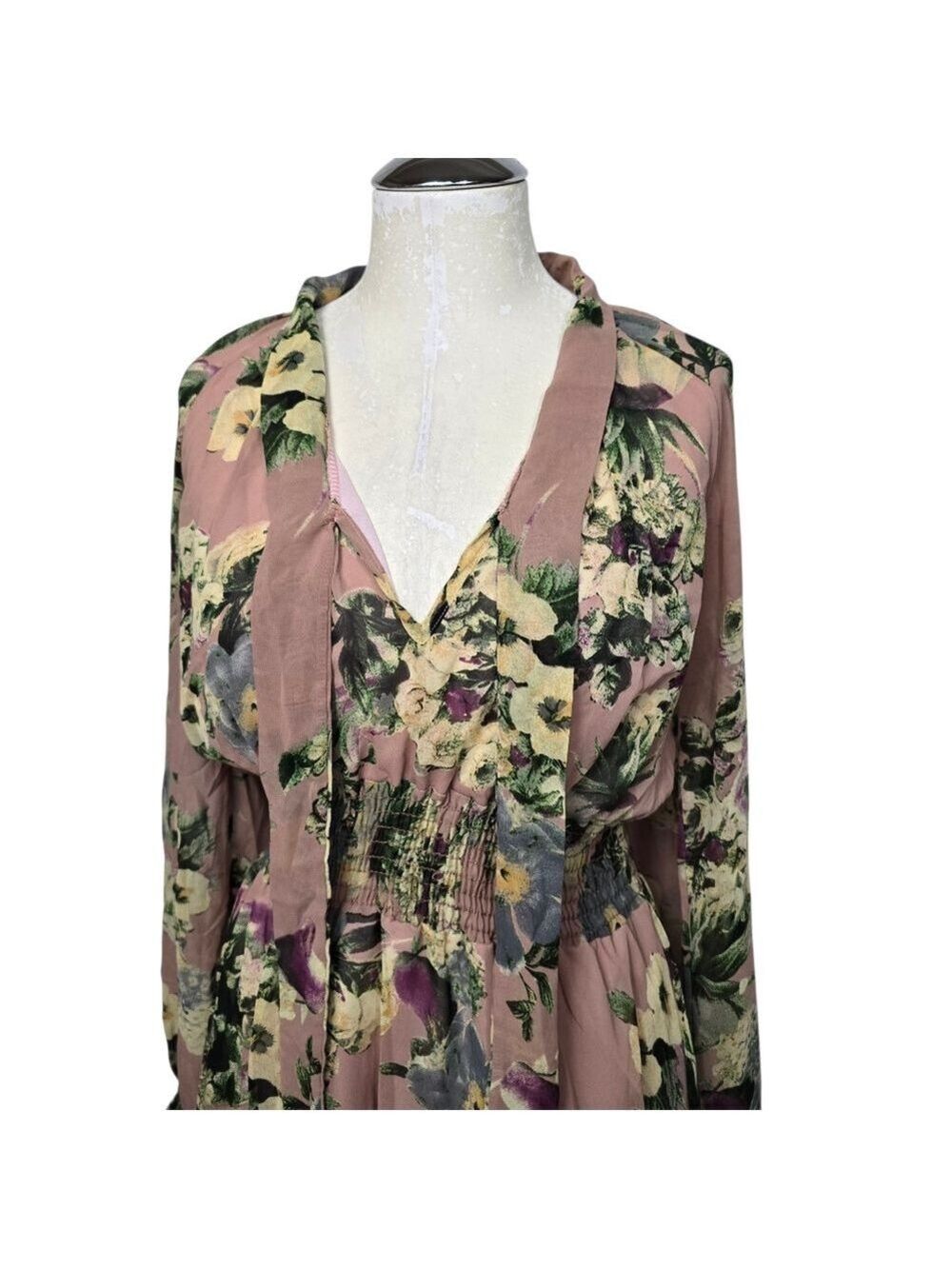 Ninth Wonder Floral Mini Dress Long Sleeves V Neck M - Picture 2 of 8